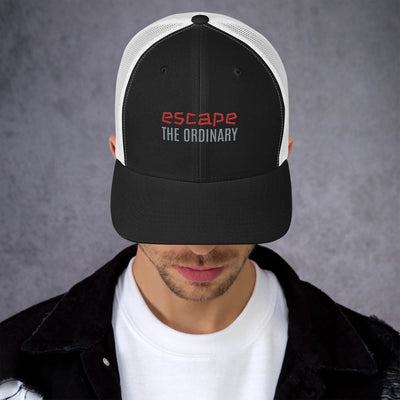 Black and white adjustable snapback trucker hat for trendy streetwear style