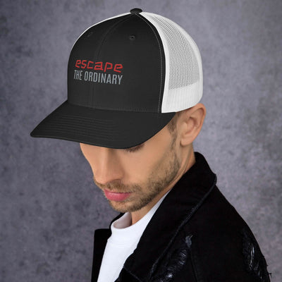 Classic Snapback Trucker Cap in black and white for stylish streetwear, adjustable snapback – hover