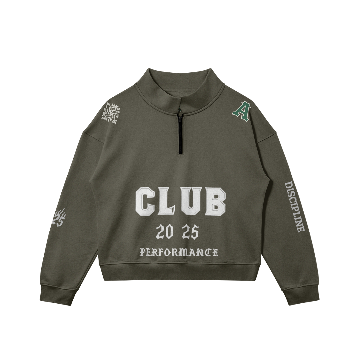 CLUB 2025 Performance Zip Sweatshirt - Military Green - Charcoal Grey / S