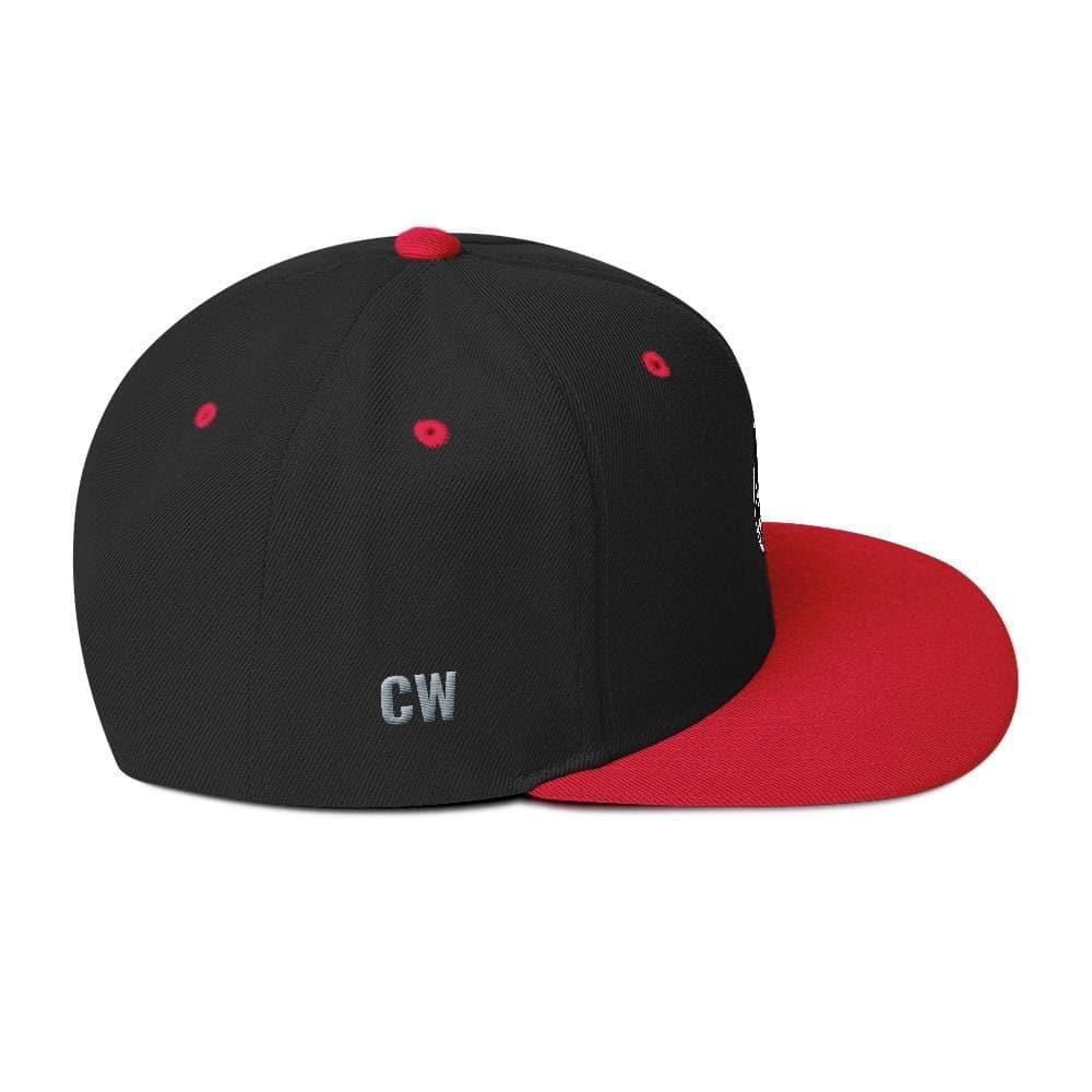 Black and red Classic Snapback Hat with adjustable fit and stylish design