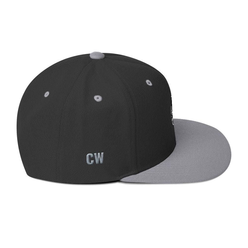 Gray and black Classic Snapback Hat featuring a stylish and modern design