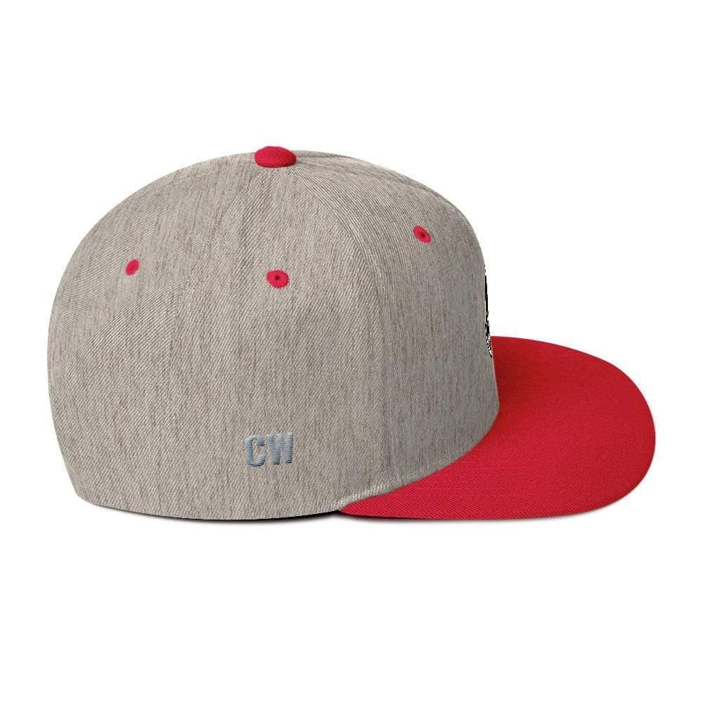 Gray and red baseball cap featured in Classic Snapback Hat product listing