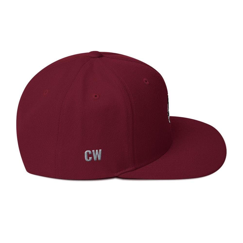 Maroon flat-brimmed cap featured in Classic Snapback Hat product display