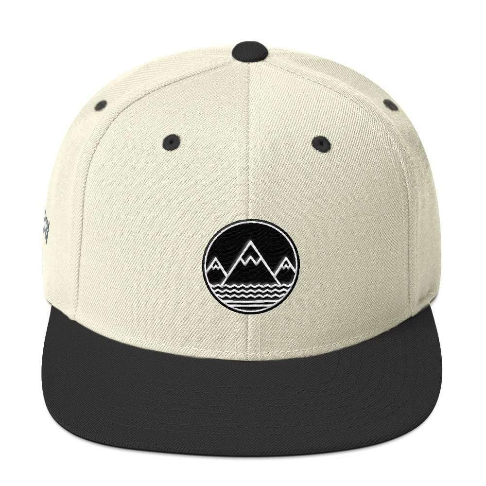 Two-tone Classic Snapback Hat featuring a mountain logo design