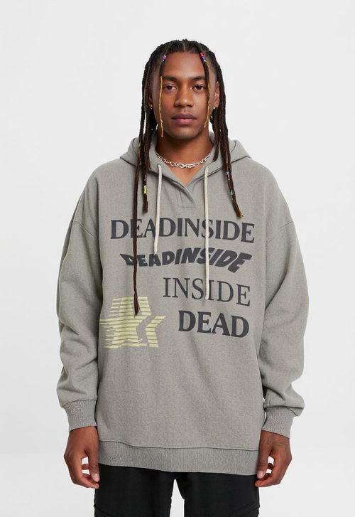 Gray Dead Inside Graphic Hoodie showcasing bold text design