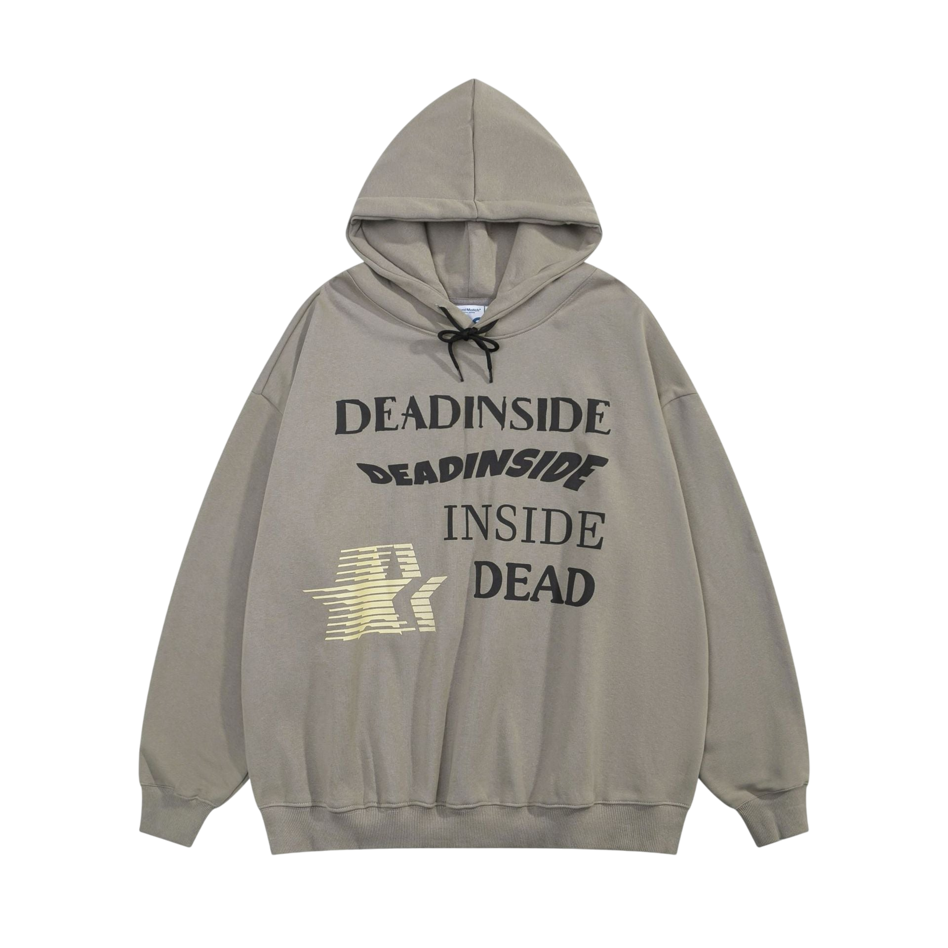 Gray Dead Inside Graphic Hoodie featuring bold text design for casual wear