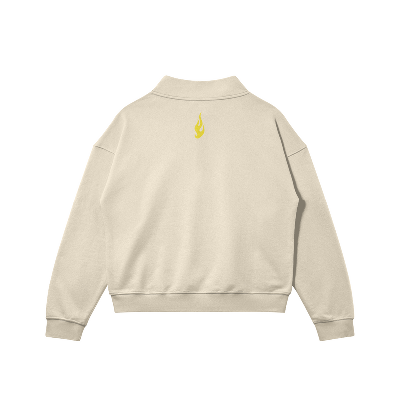 DEDICATION Flame Sleeve Varsity Zip Sweatshirt - Beige