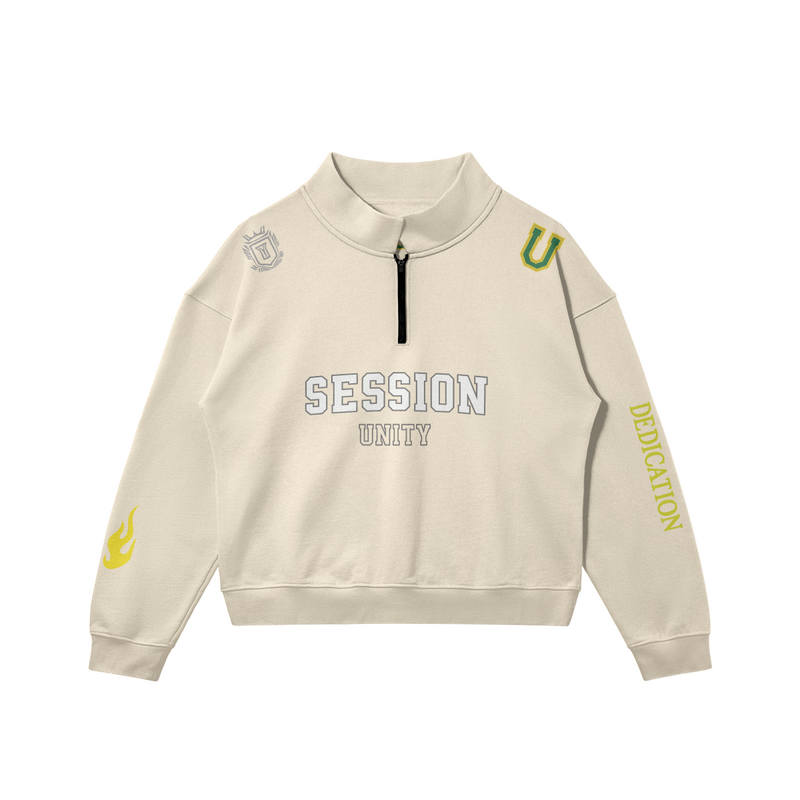 DEDICATION Flame Sleeve Varsity Zip Sweatshirt - Beige