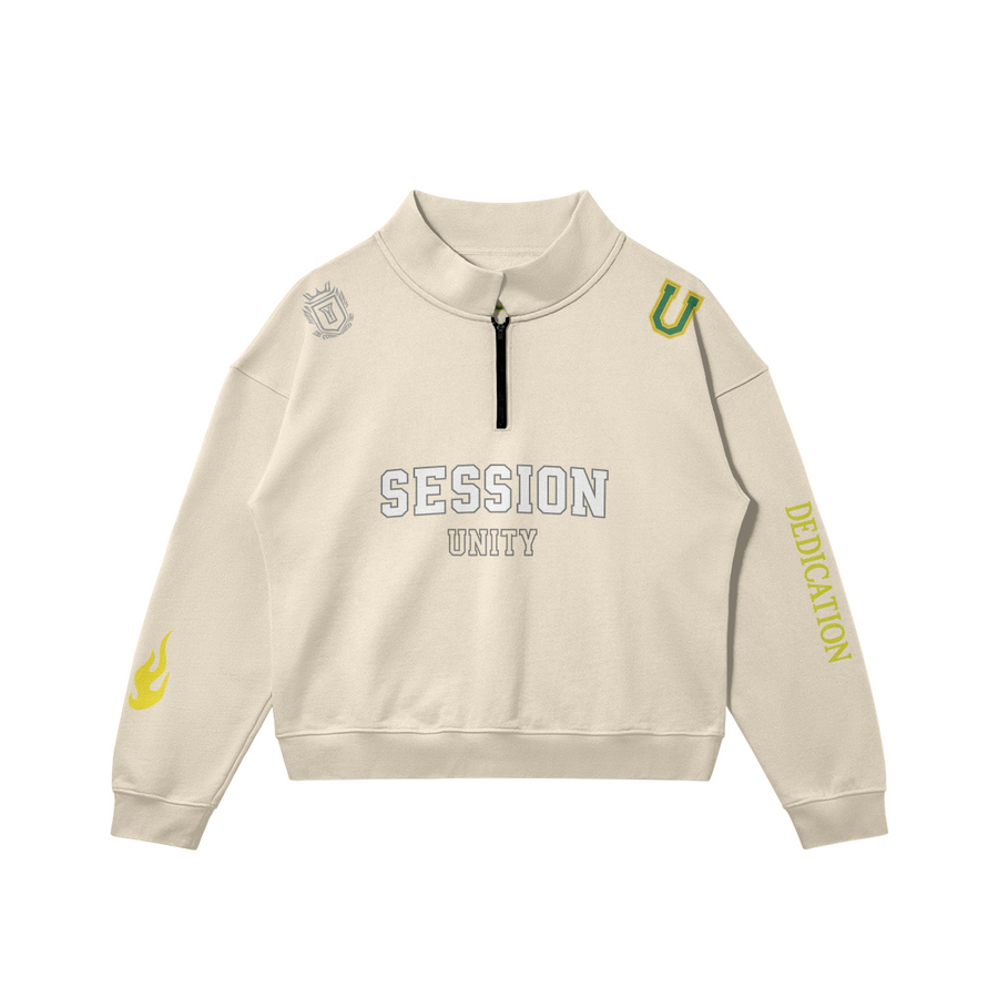 DEDICATION Flame Sleeve Varsity Zip Sweatshirt - Beige