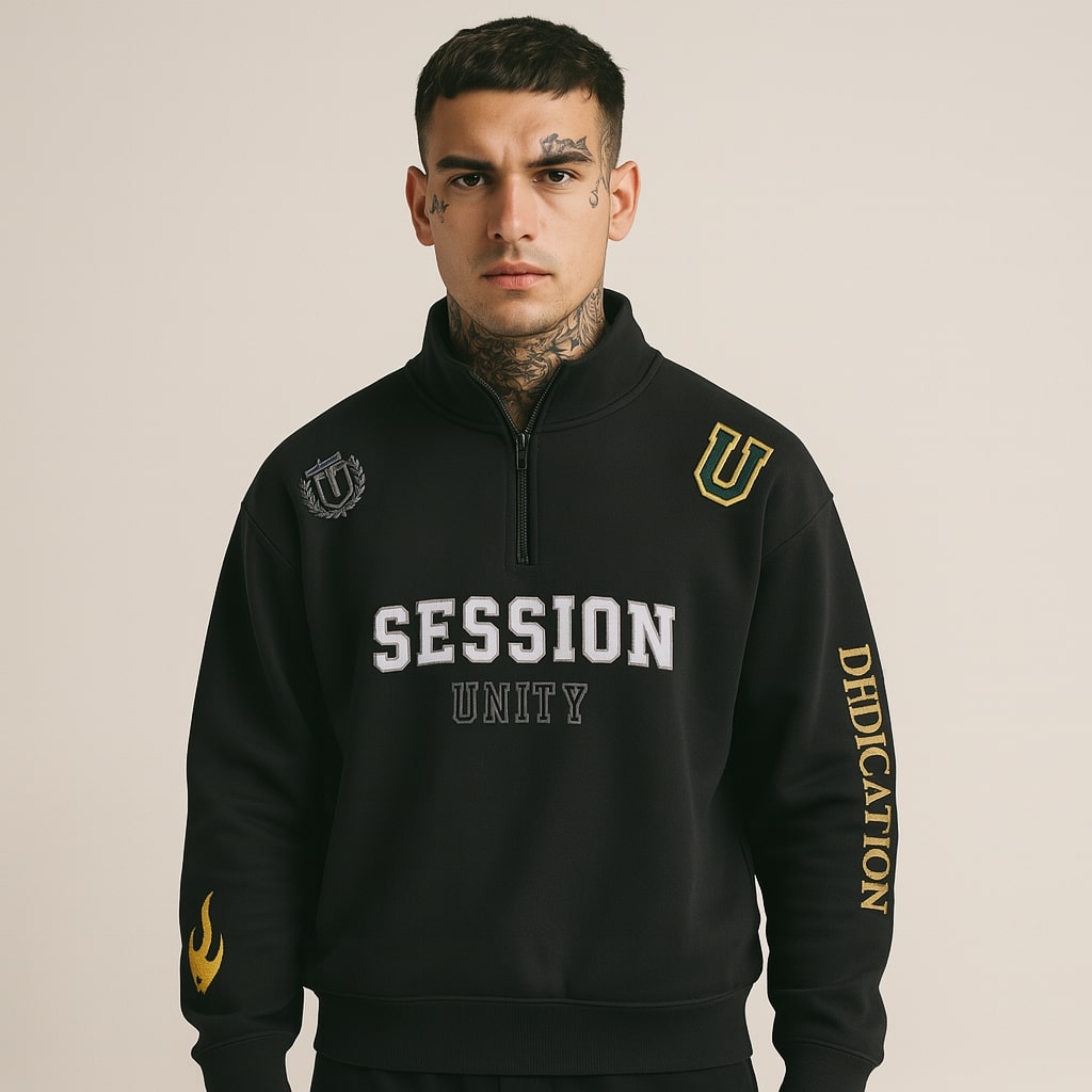 DEDICATION Flame Sleeve Varsity Zip Sweatshirt - Black