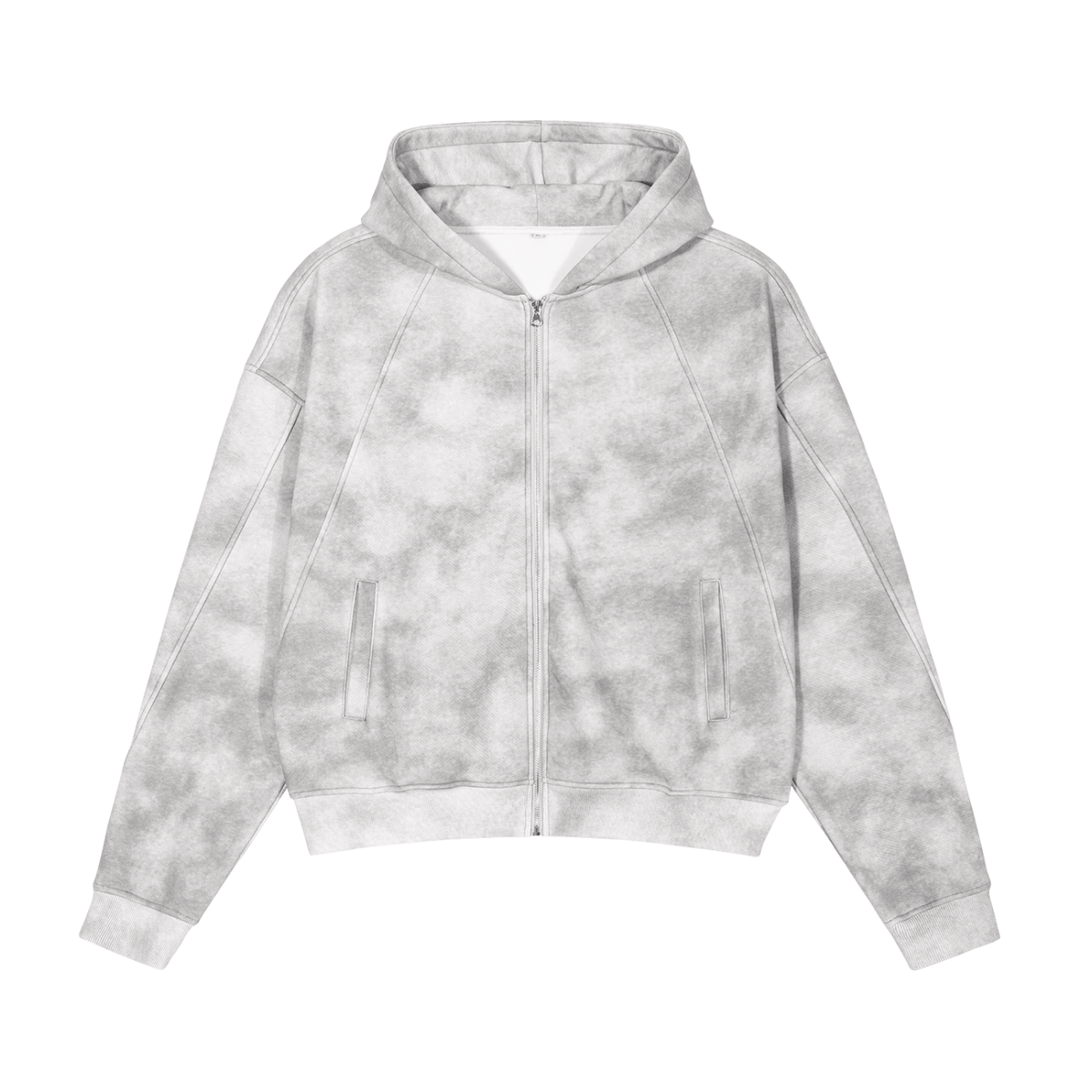 Gray tie-dye zip-up hoodie from Dirty Washed Boxy Zip-up Fleece Hoodie collection