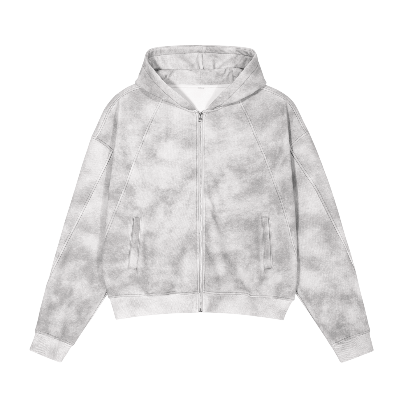 Gray tie-dye zip-up hoodie from Dirty Washed Boxy Zip-up Fleece Hoodie collection