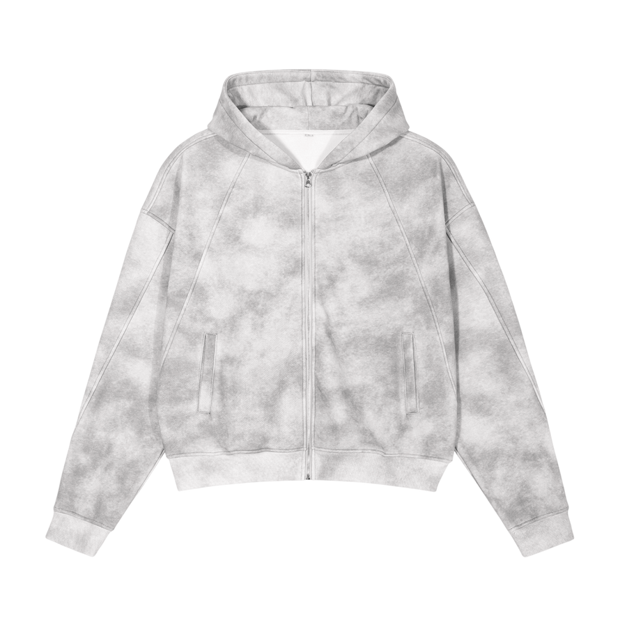 Dirty Washed Boxy Zip-up Fleece Hoodie