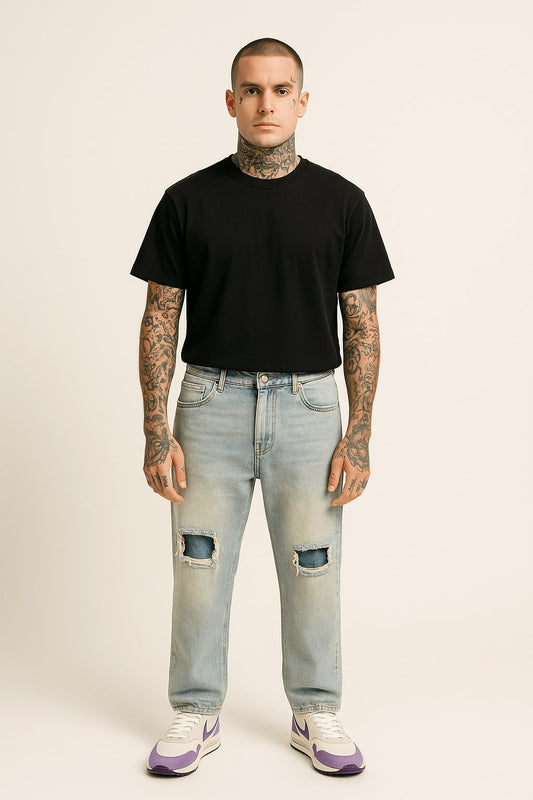 distressed light wash streetwear jeans