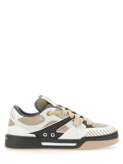 Dolce & Gabbana Beige White Low Top Sneakers