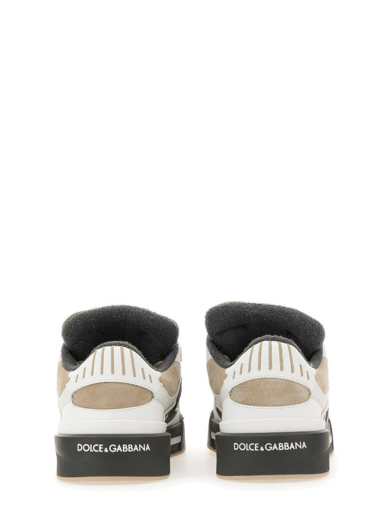Dolce & Gabbana Beige White Low Top Sneakers