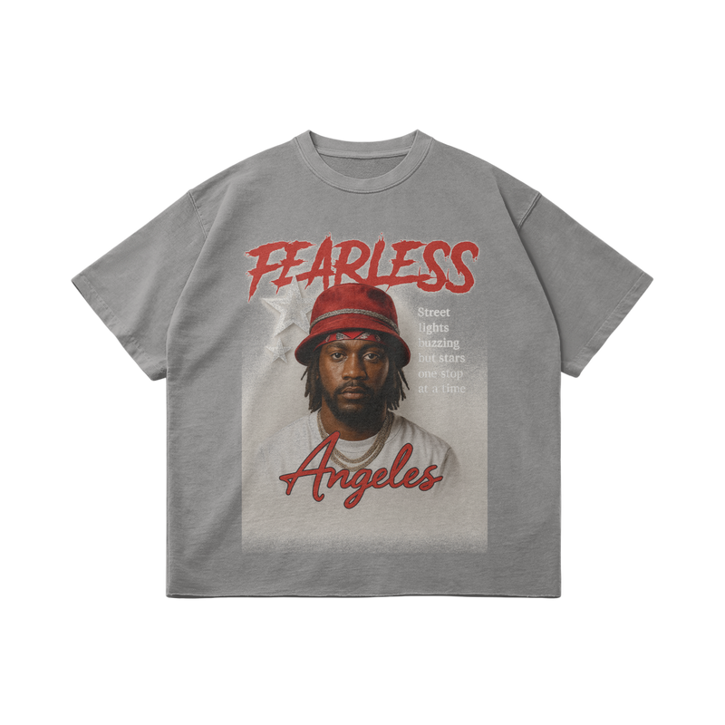 Fearless Los Angeles Oversized Streetwear Graphic T-Shirt - Gray