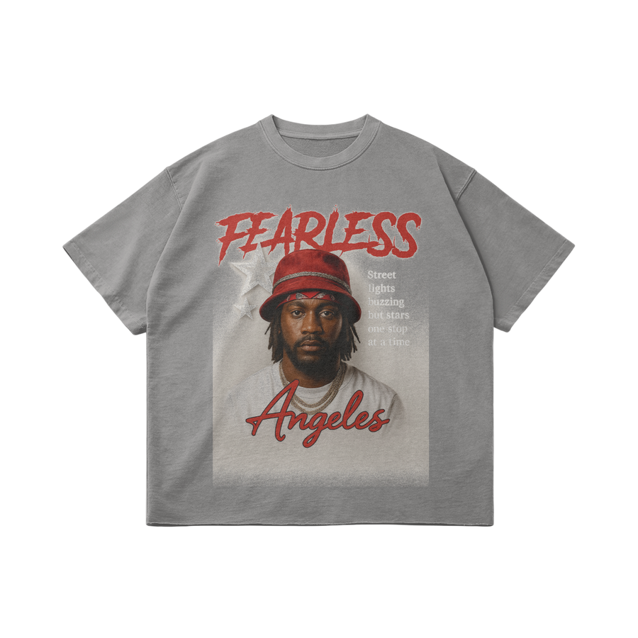 Fearless Los Angeles Oversized Streetwear Graphic T-Shirt - Gray