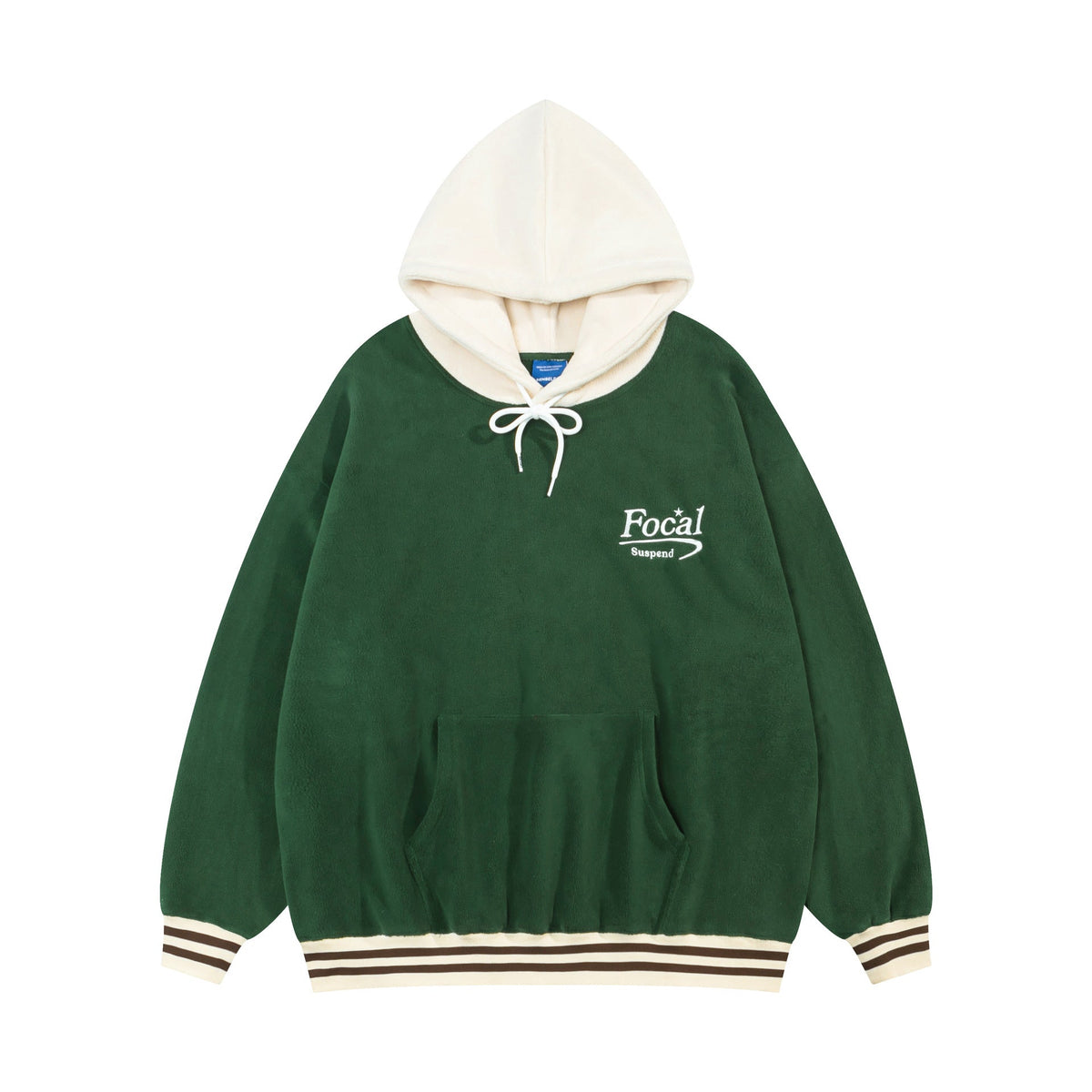 Green and white Focal Retro Fleece Hoodie showcasing a stylish hooded sweatshirt design