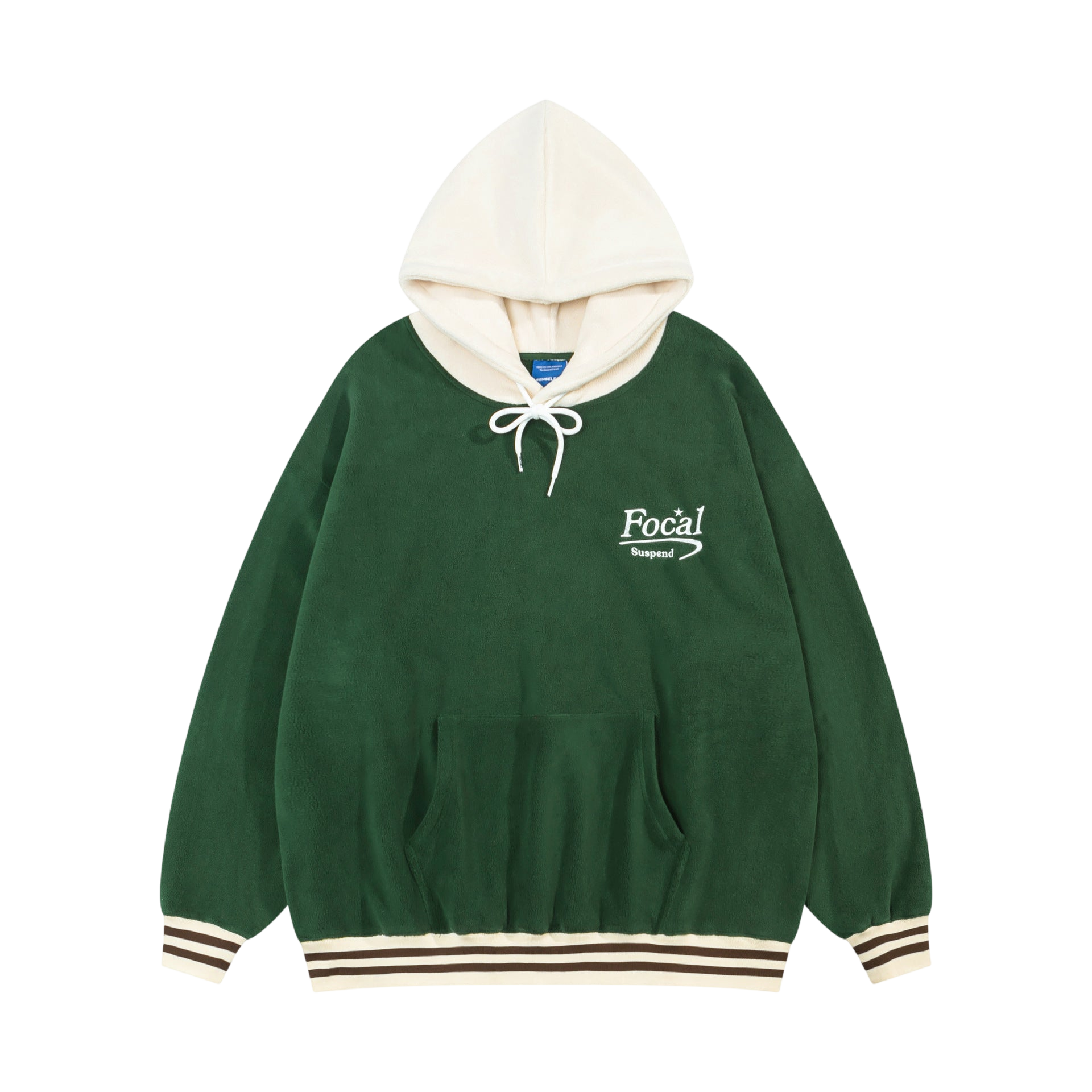 Green and white Focal Retro Fleece Hoodie showcasing a stylish hooded sweatshirt design
