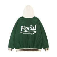 Green and white hooded varsity jacket from Focal Retro Fleece Hoodie collection