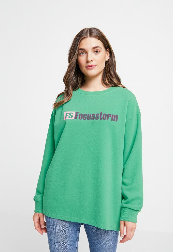 Focusstorm Green Oversized Streetwear Sweatshirt in long sleeves displayed
