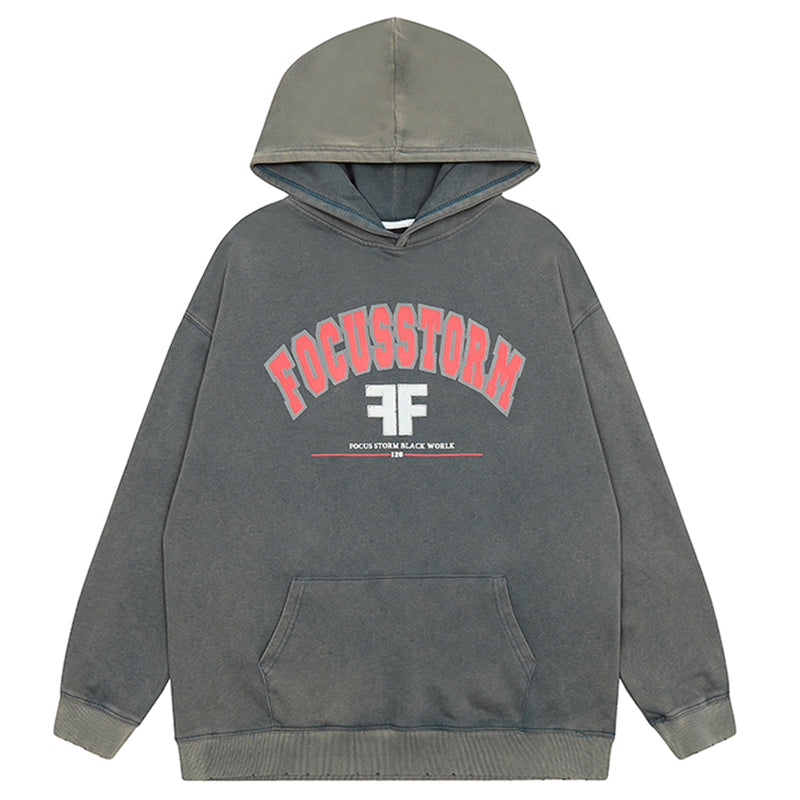 Gray hooded sweatshirt from FOCUSSTORM Y2K Streetwear Hoodie collection