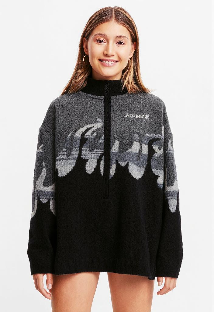 Fuzzy Flame Zip-Up Streetwear Cardigan