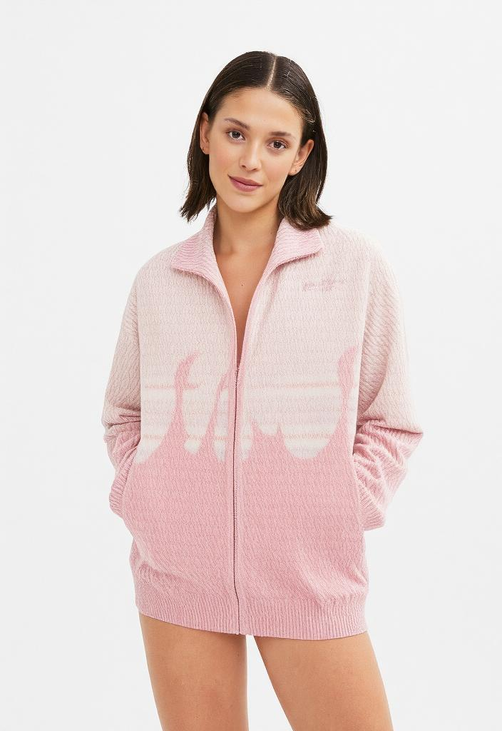 Fuzzy Flame Zip-Up Streetwear Cardigan