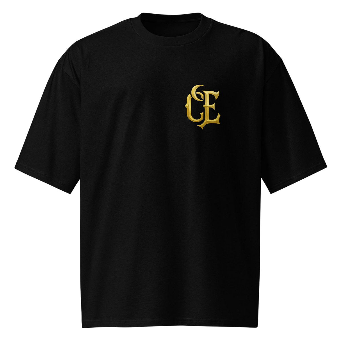 Gold CE Lettering T-Shirt  Black Oversized