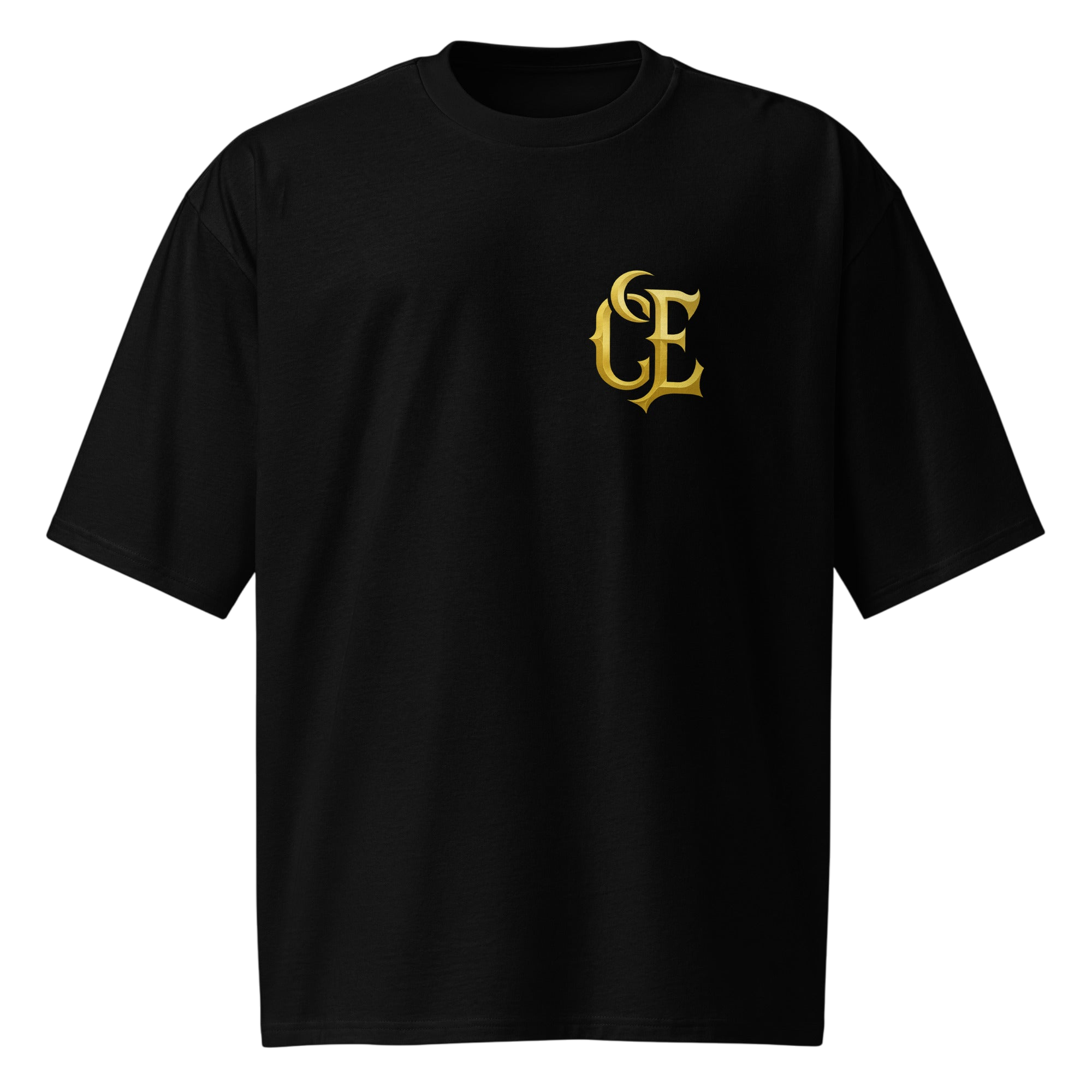 Gold CE Lettering T-Shirt Black Oversized - S