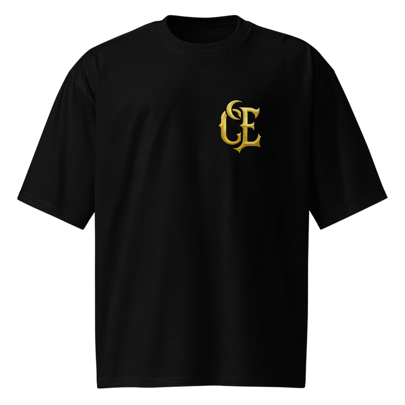 Gold CE Lettering T-Shirt  Black Oversized
