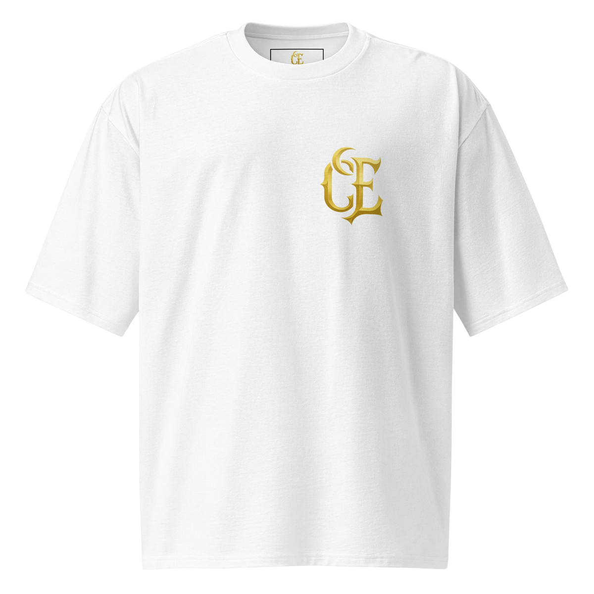 Gold CE Lettering T-Shirt  White Oversized