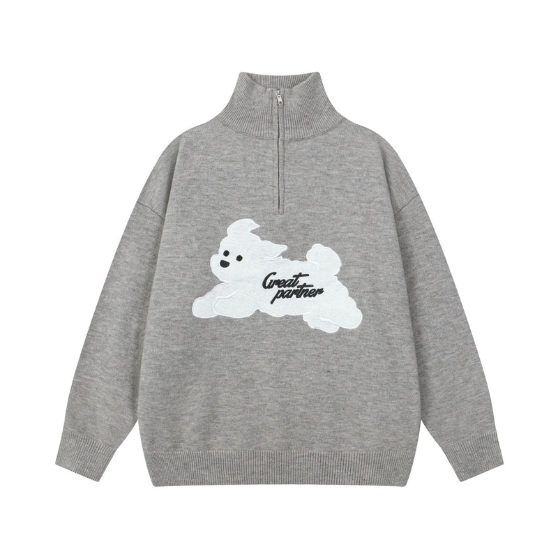 Green Fleece Zip-Up Retro Sweater