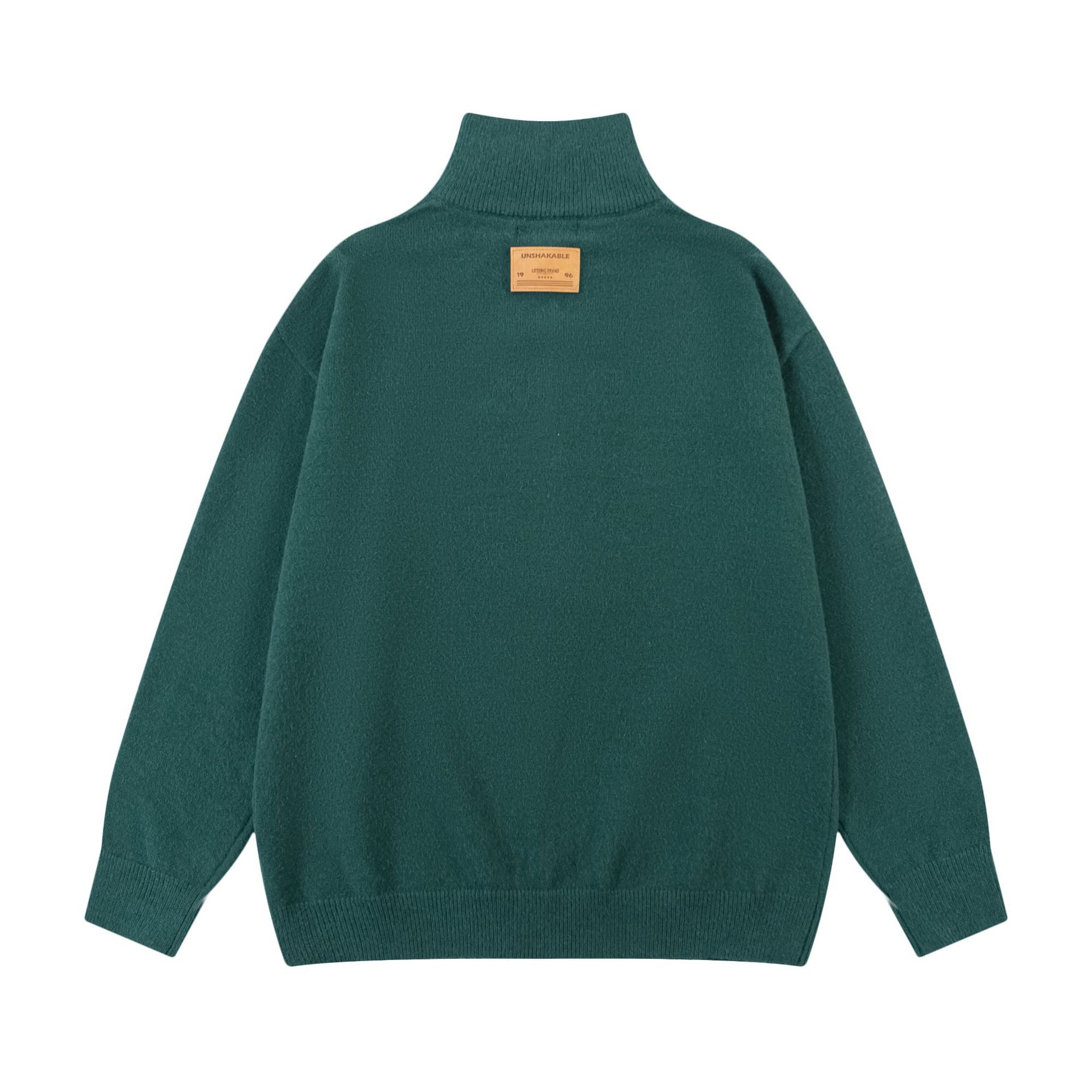 Green Fleece Zip-Up Retro Sweater