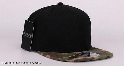 Black cap with camo visor from HATLANDER Camouflage Snapback Polyester Cap