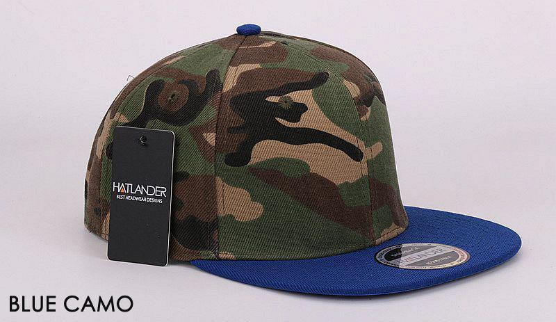 Blue camo flat-brimmed hat from HATLANDER Camouflage Snapback Polyester Cap collection