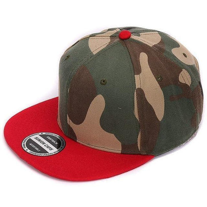 Camo snapback hat with red brim from HATLANDER Camouflage Polyester Cap collection