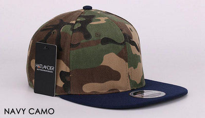 Camo baseball cap with navy brim from HATLANDER Camouflage Snapback Polyester Cap