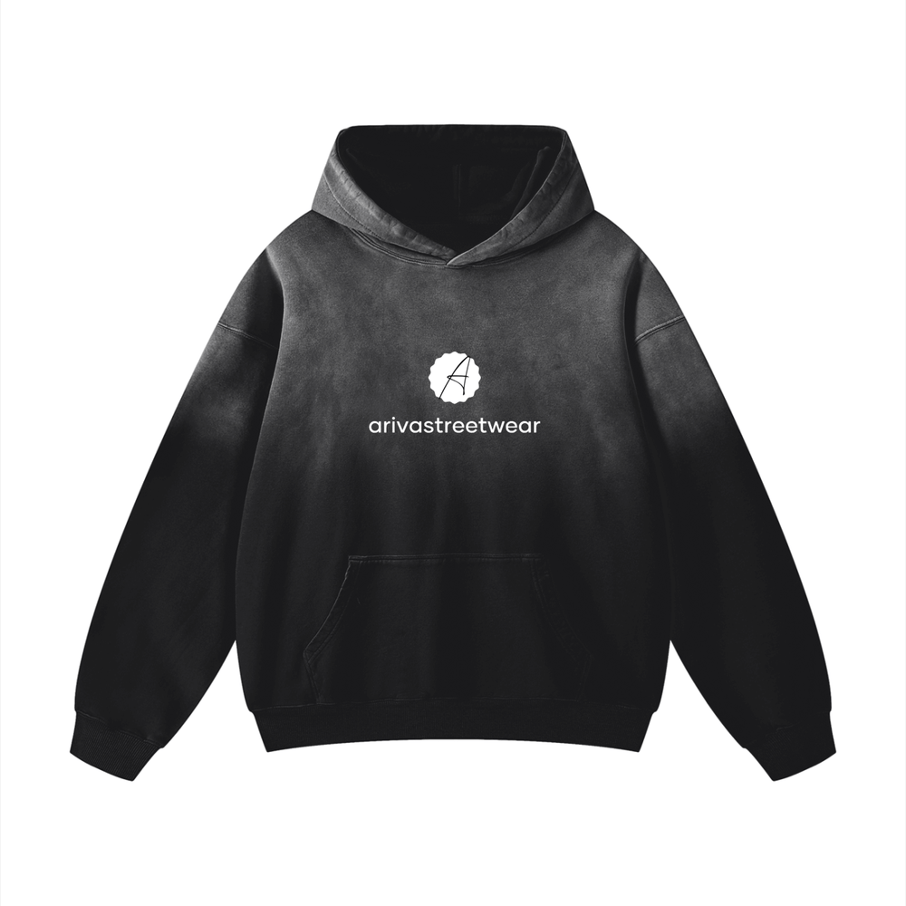 Black Heavyweight Sunfade Oversized Hoodie featuring a prominent logo