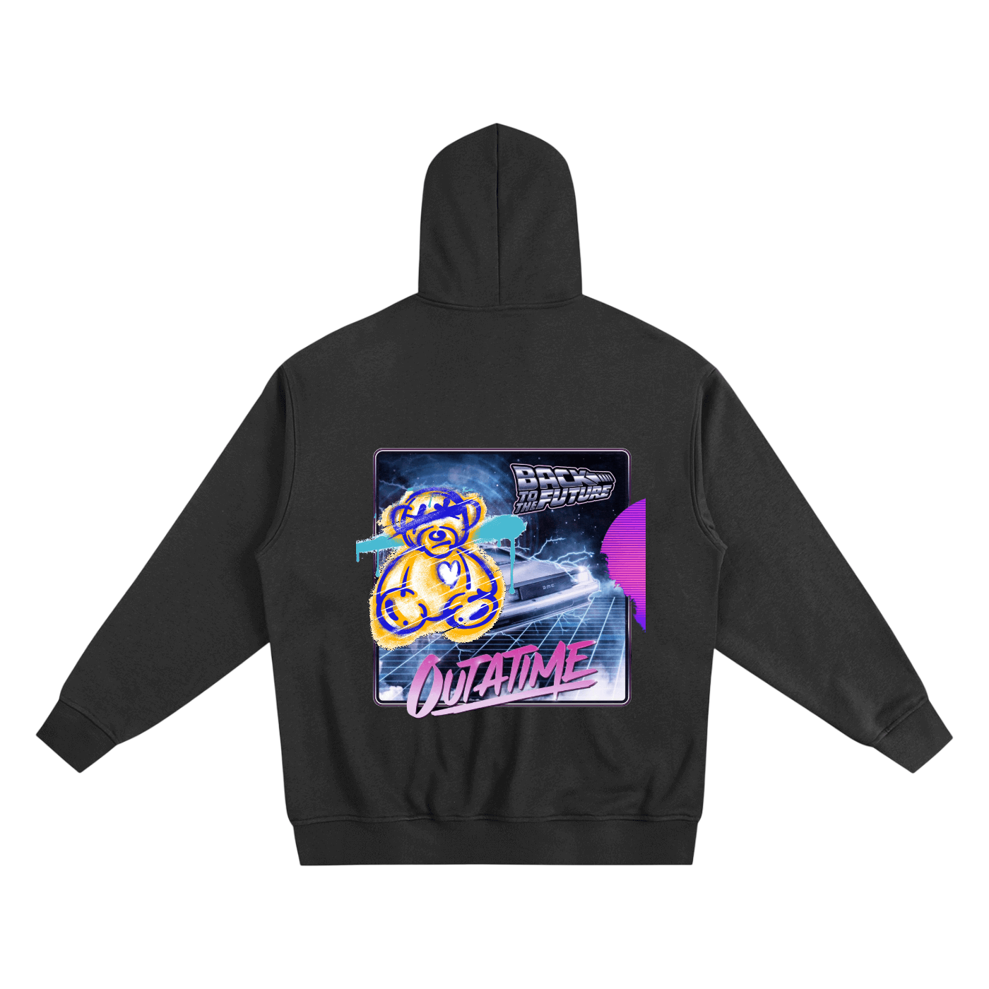 Black Heavyweight Zip-up Hoodie featuring Back to the Future graphic design