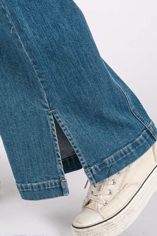 High-Waisted Wide-Leg Denim Jeans with Front Seams