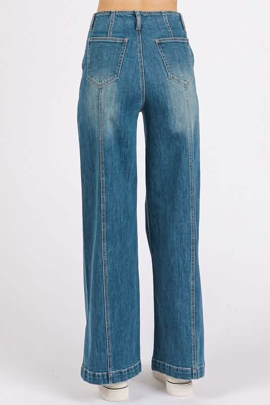 High-Waisted Wide-Leg Denim Jeans with Front Seams