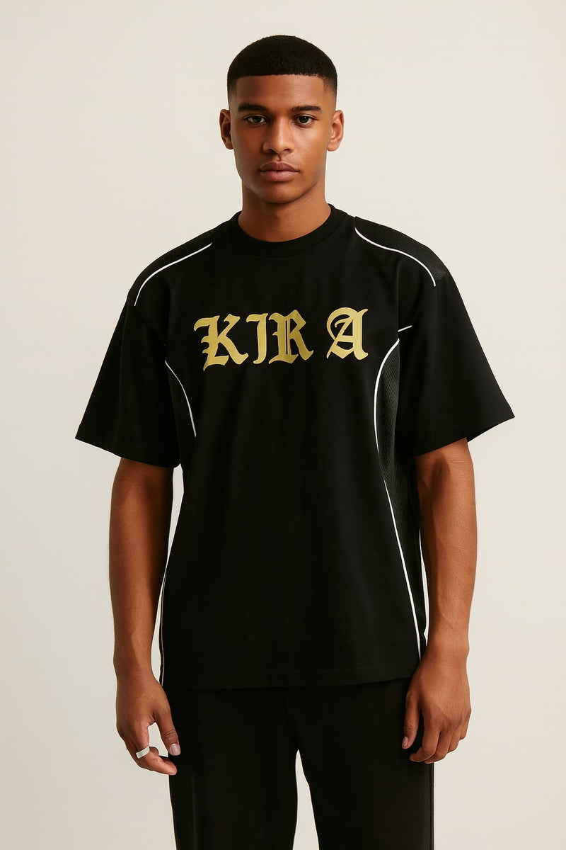 KIRA League ’23 Gothic Mesh Panel Jersey Tee - BLACK