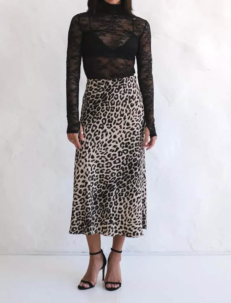 Leopard Print Satin Maxi Skirt