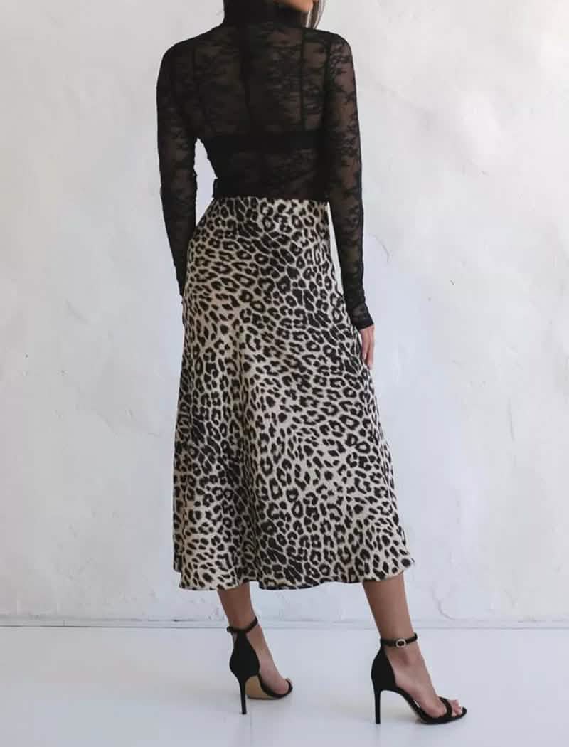 Leopard Print Satin Maxi Skirt