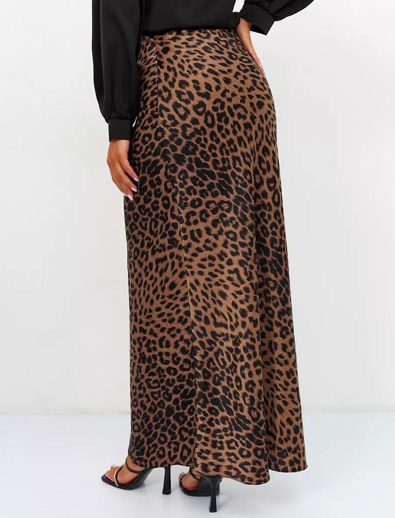 Leopard Print Satin Maxi Skirt
