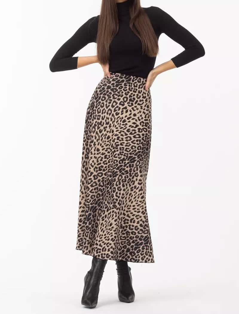 Leopard Print Satin Maxi Skirt