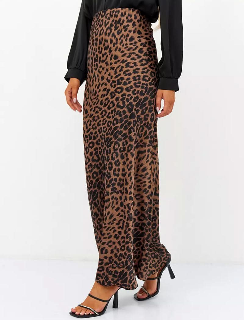 Leopard Print Satin Maxi Skirt