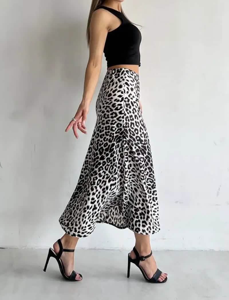 Leopard Print Satin Maxi Skirt